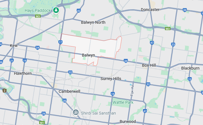 image of Balwyn map that our plumber Balwyn services