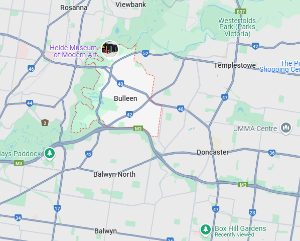 image of Bulleen map, which our expert plumber Bulleen offers plumbing services