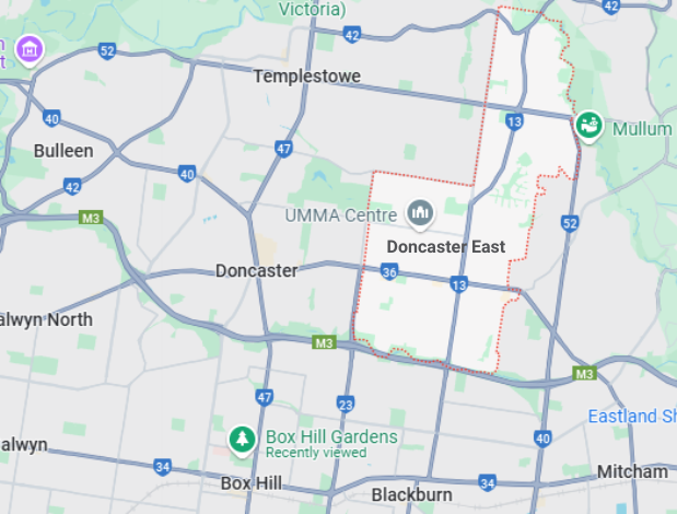 image of Doncaster East map that our plumber Doncaster East covers