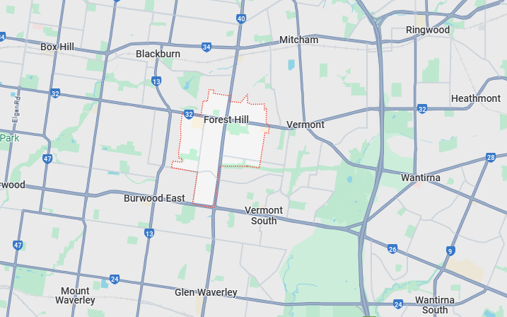 image of the map of Forest Hill, which our plumber Forest Hill covers