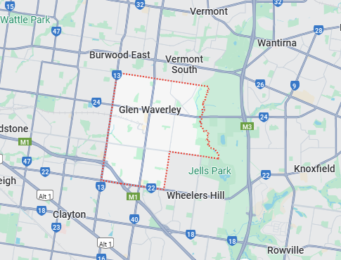 image of the map of Glen Waverley
