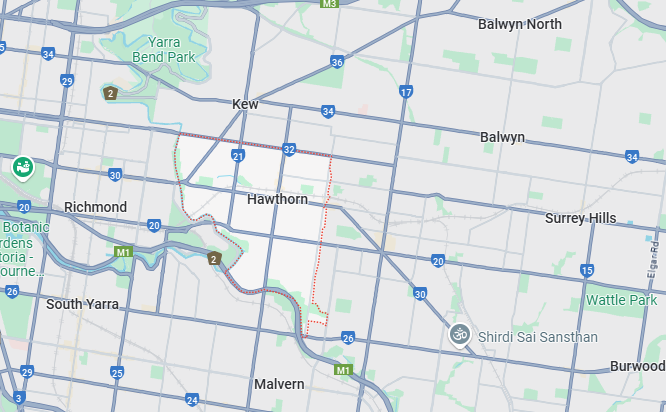 image of Hawthorn map, where our plumber Hawthorn services