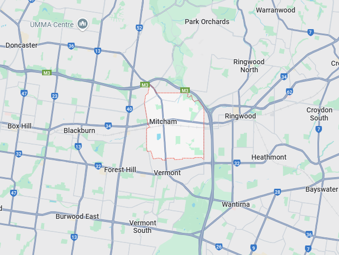 image of the map of Mitcham, where our plumber Mitcham works
