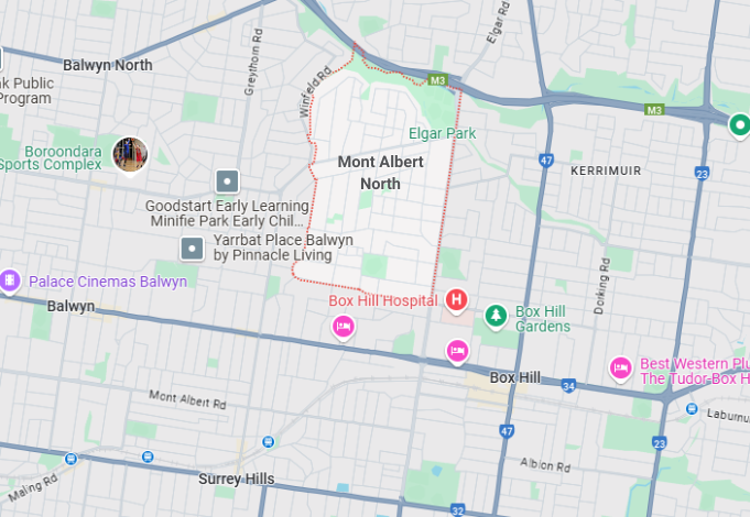 image of the map of Mont Albert North, where our plumber Mont Albert North services