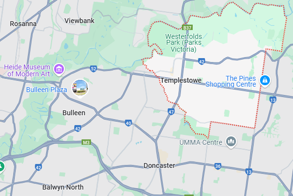 image of the map of Templestowe, which our plumber Templestowe covers