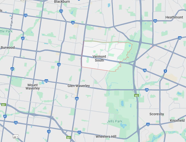 image of the map of Vermont South, where our plumber Vermont South works