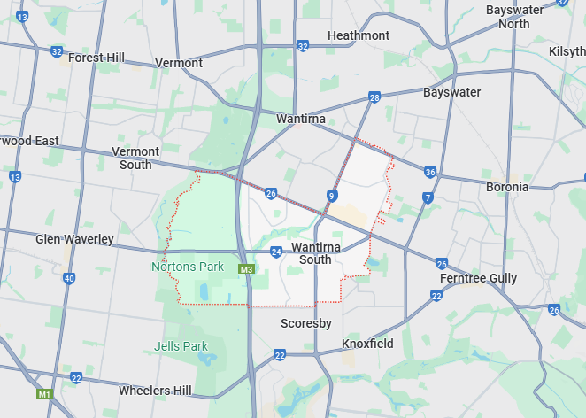 image of Wantirna South map, showing different suburbs our plumber Wantirna South covers