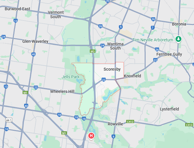image of the map of Scoresby and nearby suburbs, where our plumber Scoresby services