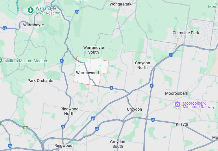 image of the map of Warranwood and nearby suburbs, where our plumber Warranwood services